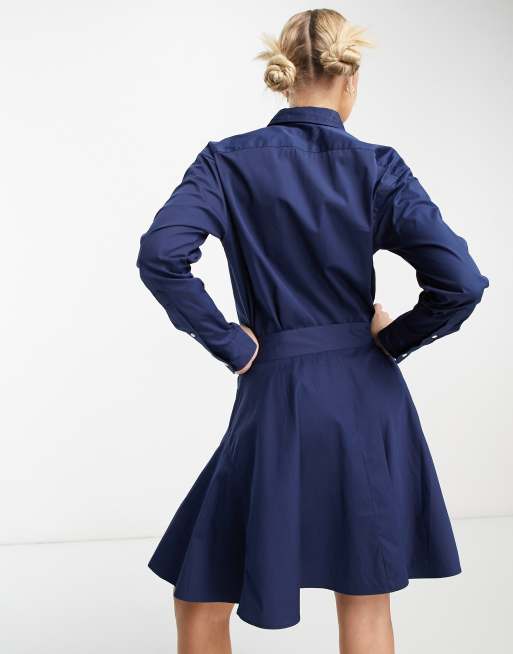 Polo Ralph Lauren icon logo cotton belted shirt dress in navy | ASOS