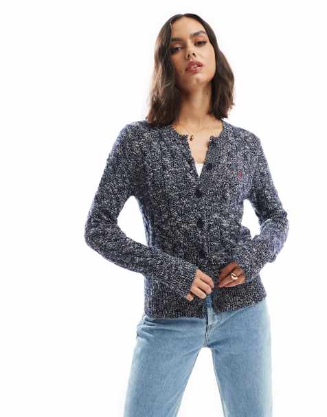 Polo Ralph Lauren icon logo cotton cable knit cardigan in navy - view 1