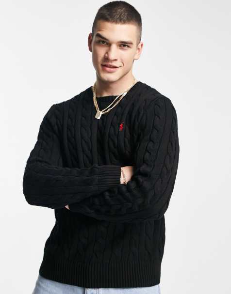 Polo Ralph Lauren icon logo cotton cable knit jumper in black - view 1