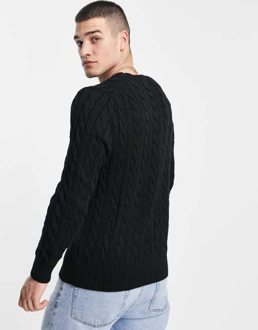 Polo Ralph Lauren icon logo cotton cable knit jumper in black