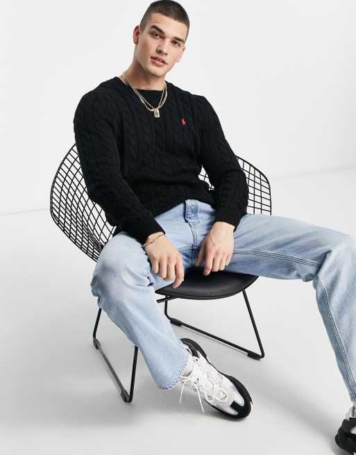 Polo Ralph Lauren icon logo cotton cable knit jumper in black
