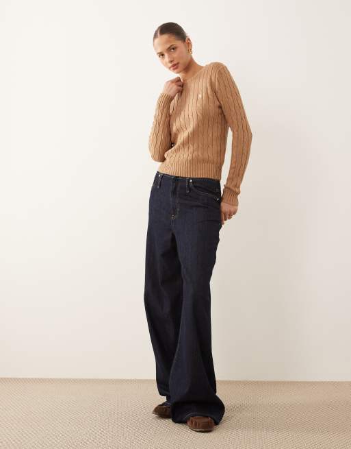 Polo Ralph Lauren icon logo cotton cable knit jumper in camel, 4 of 4