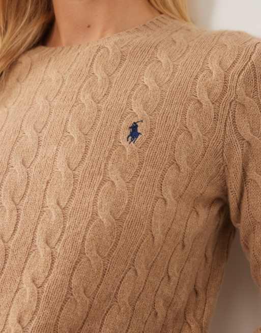 Polo Ralph Lauren icon logo cotton cable knit jumper in camel, 2 of 4