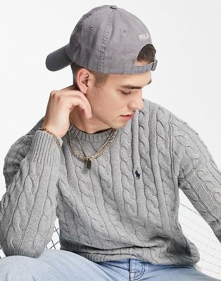Polo Ralph Lauren icon logo cotton cable knit jumper in grey marl - ASOS Price Checker