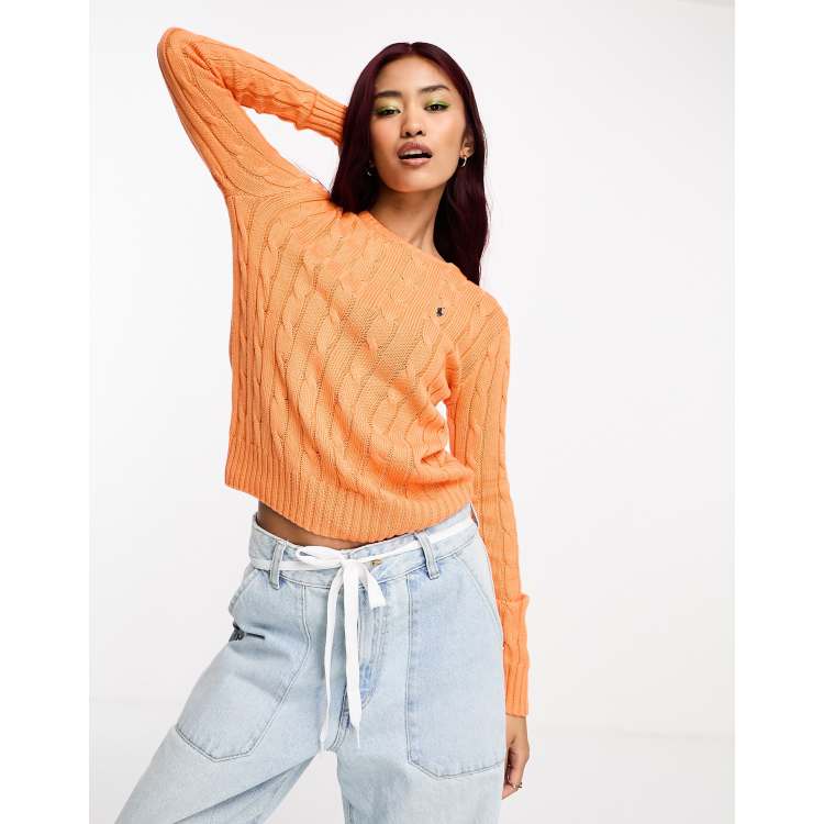 Polo Ralph Lauren icon logo cotton cable knit jumper in orange ASOS