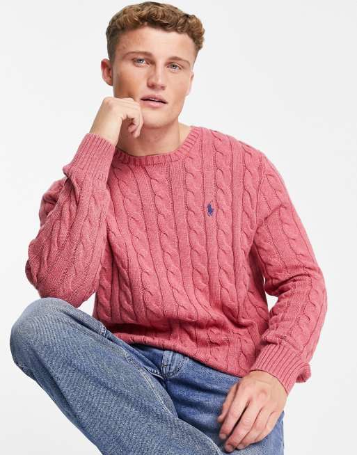 Polo Ralph Lauren icon logo cotton cable knit jumper in pink marl