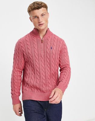 Polo Ralph Lauren icon logo cotton cable knit jumper in pink marl