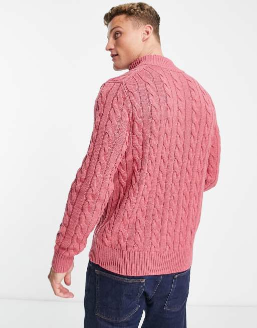 Polo Ralph Lauren icon logo cotton cable knit jumper in pink marl