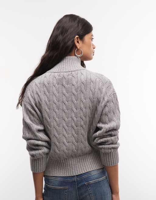 Polo Ralph Lauren icon logo cotton cable knit polo in grey, 4 of 4