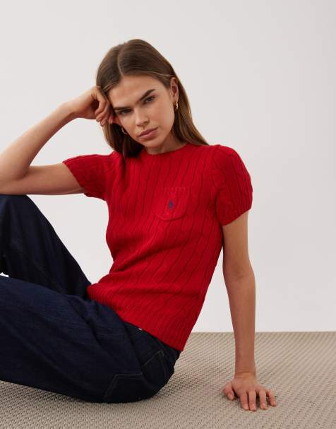 Polo Ralph Lauren icon logo cotton cable knit short sleeved jumper in red