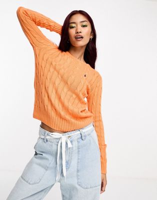 Polo Ralph Lauren icon logo cotton cable knit jumper in orange - ASOS Price Checker
