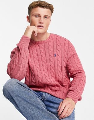 Polo Ralph Lauren Icon Logo Cotton Cable Knit Sweater In Pink Heather |  ModeSens
