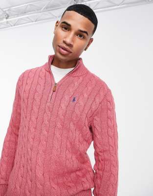 Polo Ralph Lauren Icon Logo Cotton Cable Knit Sweater In Pink