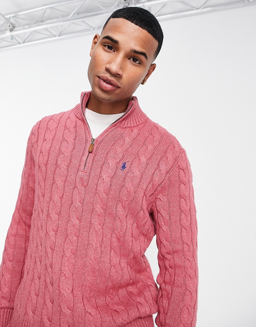 Polo Ralph Lauren icon logo cotton cable knit sweater in pink heather