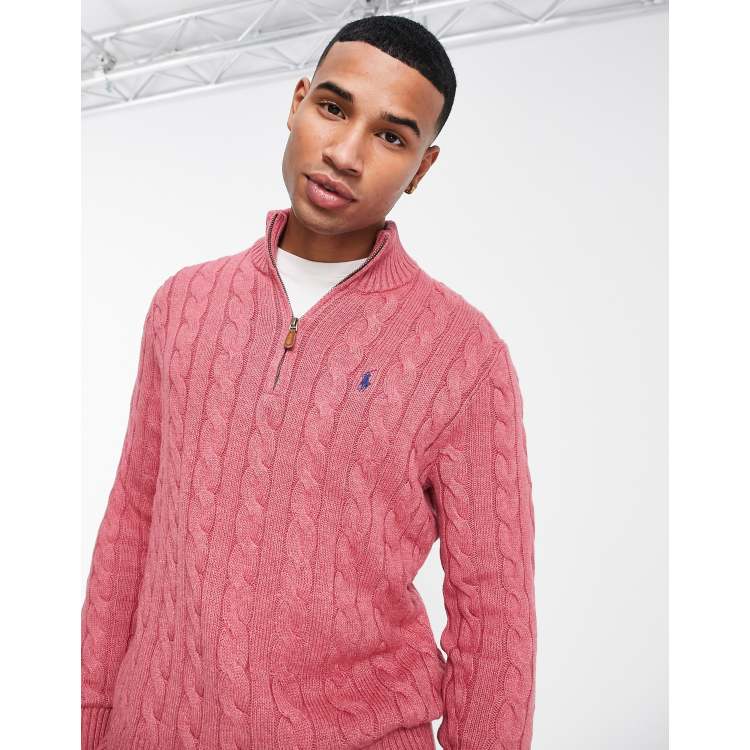 Polo Ralph Lauren icon logo cotton cable knit sweater in pink