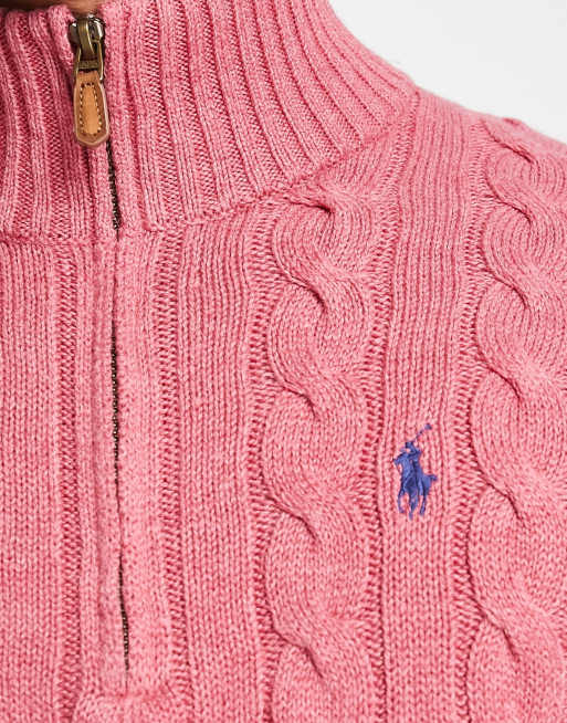 Polo Ralph Lauren Sweaters | Polo Ralph Lauren Women's Cable Knit Sweater Size L Pink Turtle Neck 100% Cotton | Color: Pink | Size: L | Lunawagon's