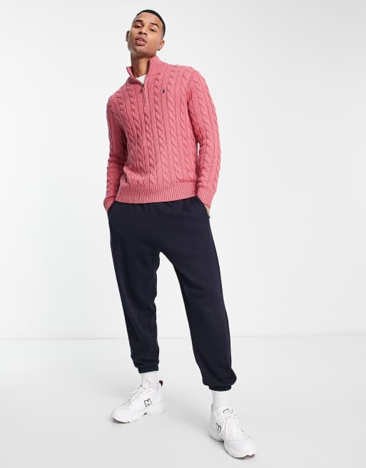 Polo Ralph Lauren icon logo cotton cable knit sweater in pink