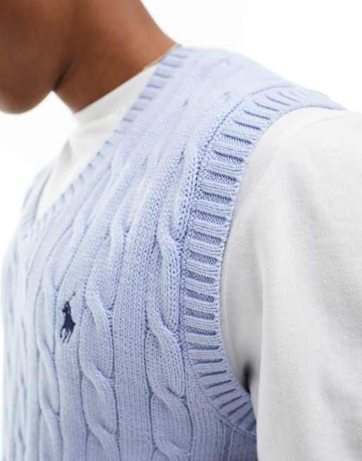 Cable-knit cotton sweater vest in blue - Polo Ralph Lauren