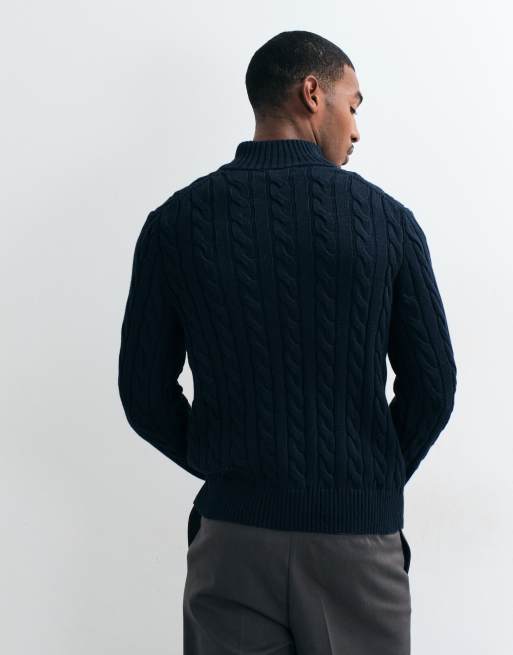 Polo Ralph Lauren icon logo cotton cable quarter zip sweatshirt in navy, 4 of 5