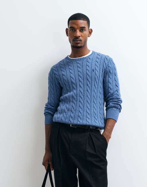 Polo Ralph Lauren icon logo cotton cable sweatshirt in blue, 5 of 5