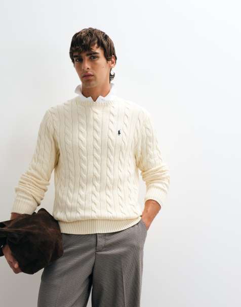 Polo Ralph Lauren icon logo cotton cable sweatshirt in cream - view 1