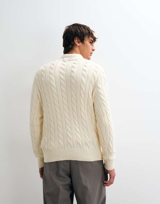 Polo Ralph Lauren icon logo cotton cable sweatshirt in cream, 3 of 5