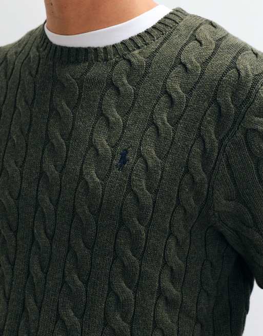 Polo Ralph Lauren icon logo cotton cable sweatshirt in dark green, 4 of 5