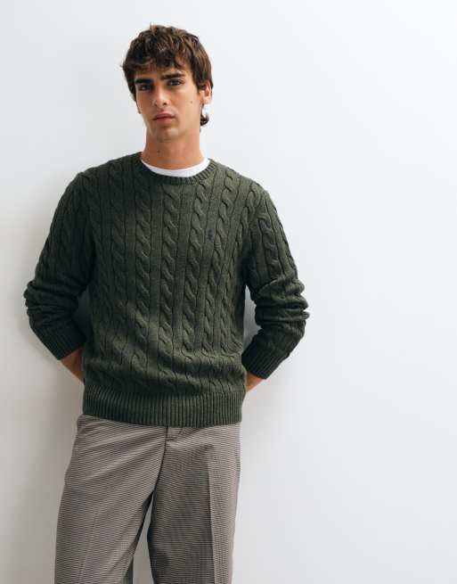 Polo Ralph Lauren icon logo cotton cable sweatshirt in dark green, 5 of 5