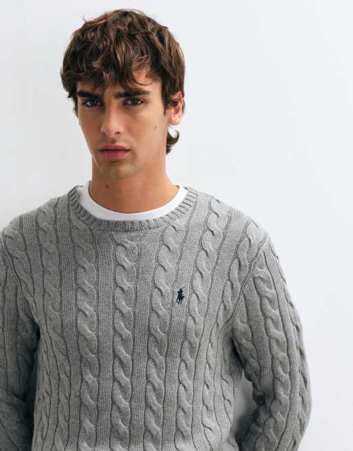Polo Ralph Lauren icon logo cotton cable sweatshirt in grey heather, 2 of 5