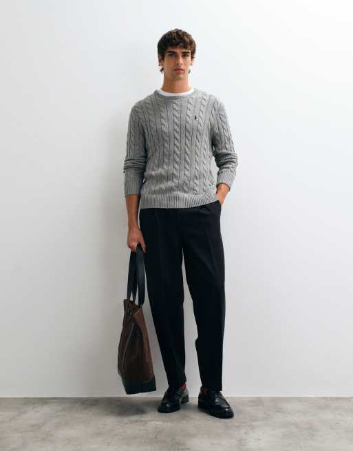 Polo Ralph Lauren icon logo cotton cable sweatshirt in grey heather, 3 of 5