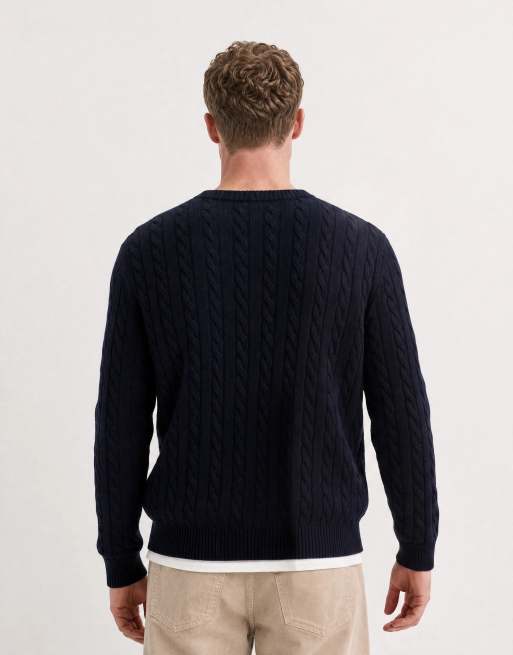 Polo Ralph Lauren icon logo cotton cable sweatshirt in navy, 10 of 10