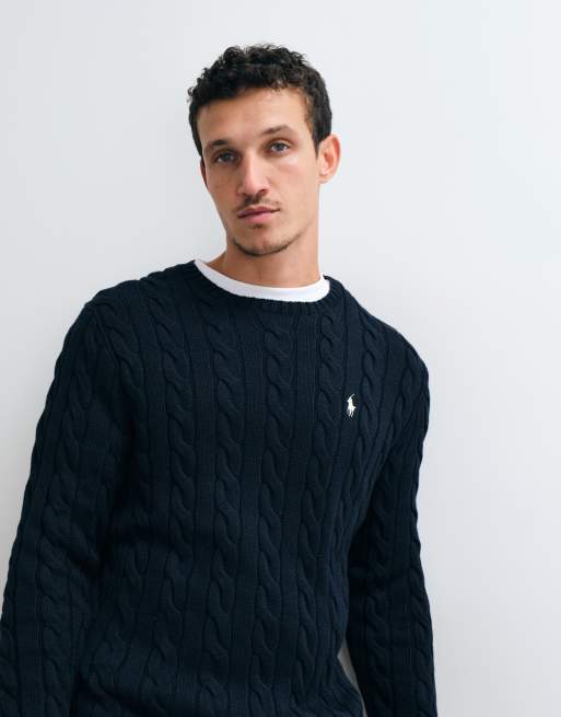 Polo Ralph Lauren icon logo cotton cable sweatshirt in navy, 2 of 10