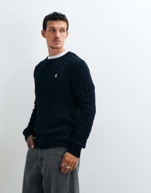 Polo Ralph Lauren icon logo cotton cable sweatshirt in navy, 5 of 10