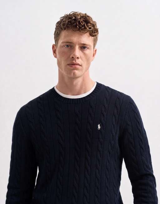 Polo Ralph Lauren icon logo cotton cable sweatshirt in navy, 9 of 10