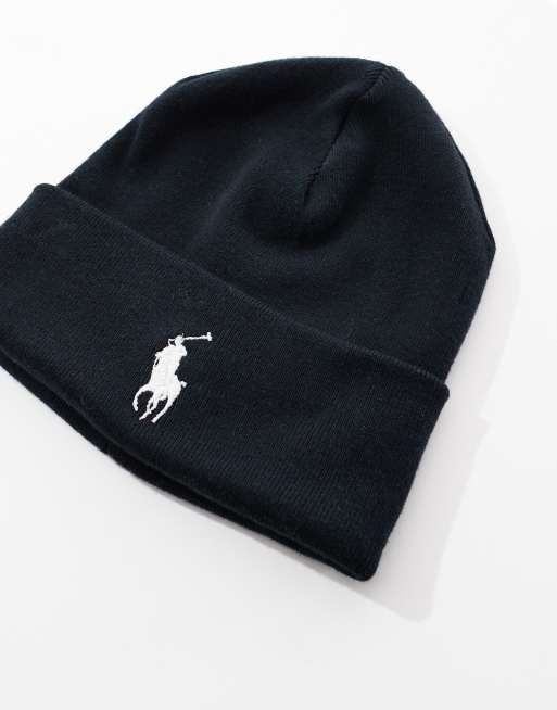 Polo Ralph Lauren icon logo cotton knit beanie in black