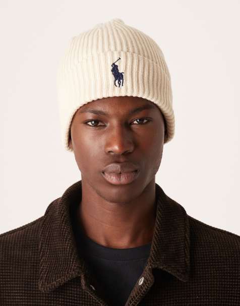 Polo Ralph Lauren icon logo cotton knit beanie in cream - view 1