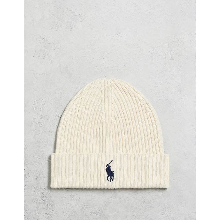 Polo Ralph Lauren icon logo cotton knit beanie in cream | ASOS display picture 3