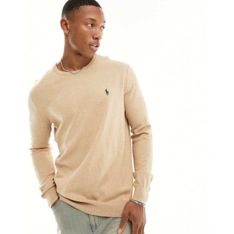 Polo Ralph Lauren icon logo cotton knit jumper in camel marl | ASOS