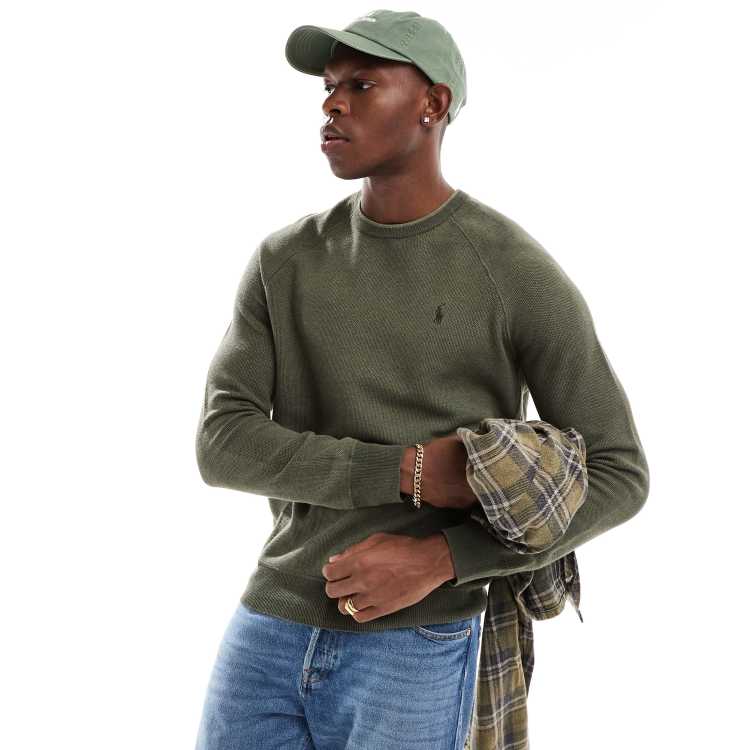 Polo Ralph Lauren icon logo cotton knit jumper in olive green ASOS