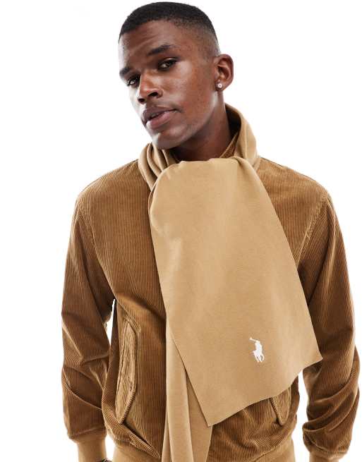Polo Ralph Lauren icon logo cotton knit scarf in tan ASOS