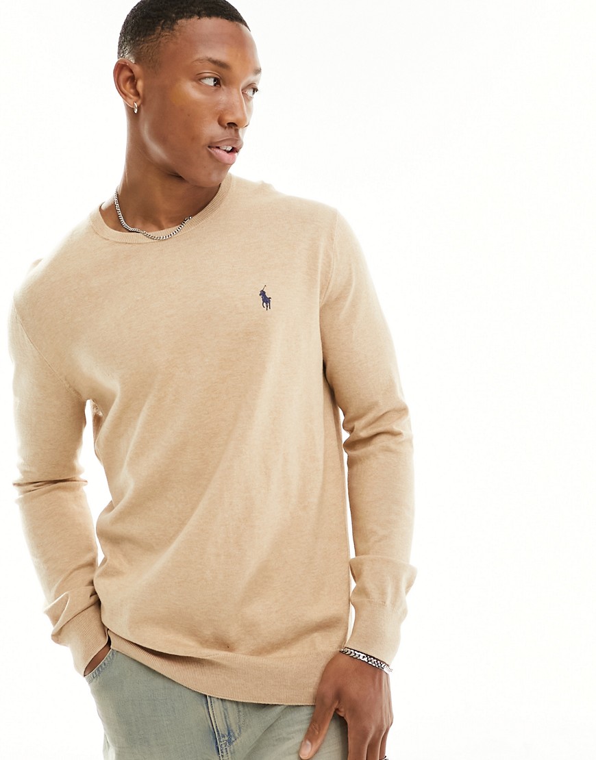 Polo Ralph Lauren Icon Logo Heavyweight Cotton Knit Sweater In Camel Heather-neutral