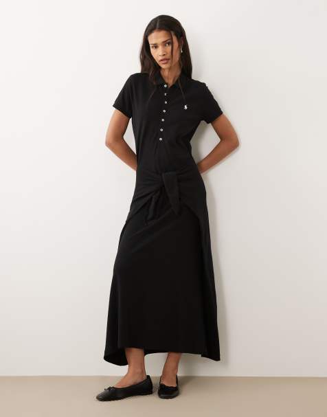 Polo Ralph Lauren icon logo cotton polo dress in black - view 1