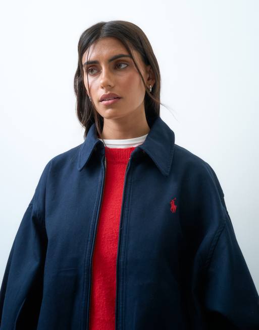 Polo Ralph Lauren icon logo cotton twill oversize fit harrington bomber in navy, 2 of 4