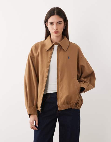 Polo Ralph Lauren icon logo cotton twill oversize fit harrington bomber in tan - view 1
