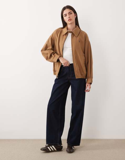 Polo Ralph Lauren icon logo cotton twill oversize fit harrington bomber in tan - view 1