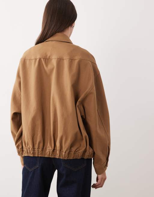 Polo Ralph Lauren icon logo cotton twill oversize fit harrington bomber in tan, 4 of 4