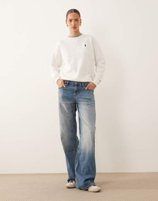 Polo Ralph Lauren icon logo crew neck sweater in white, 3 of 4