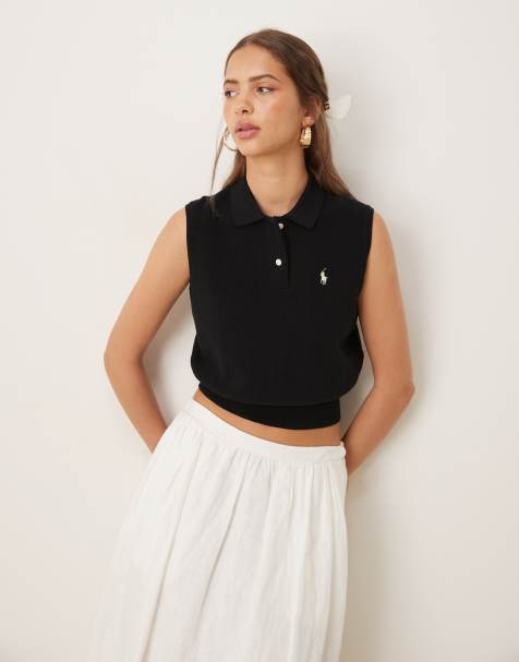 Polo Ralph Lauren icon logo cropped sleeveless polo shirt in black - view 1