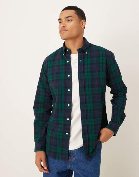 Polo Ralph Lauren icon logo custom fit check brushed oxford shirt in navy/green - view 1