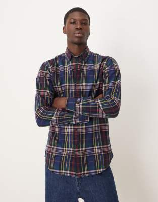 Polo Ralph Lauren Polo Ralph Lauren icon logo custom fit check brushed oxford shirt in navy/wine